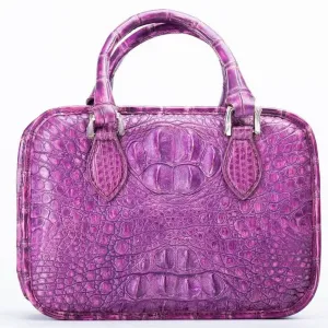 Crocodile Leather Tote Small Top Handle Bag Vintage Purple