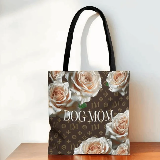 Dog Mom "DM" Signature Motif Champagne Rose Market Tote Bag