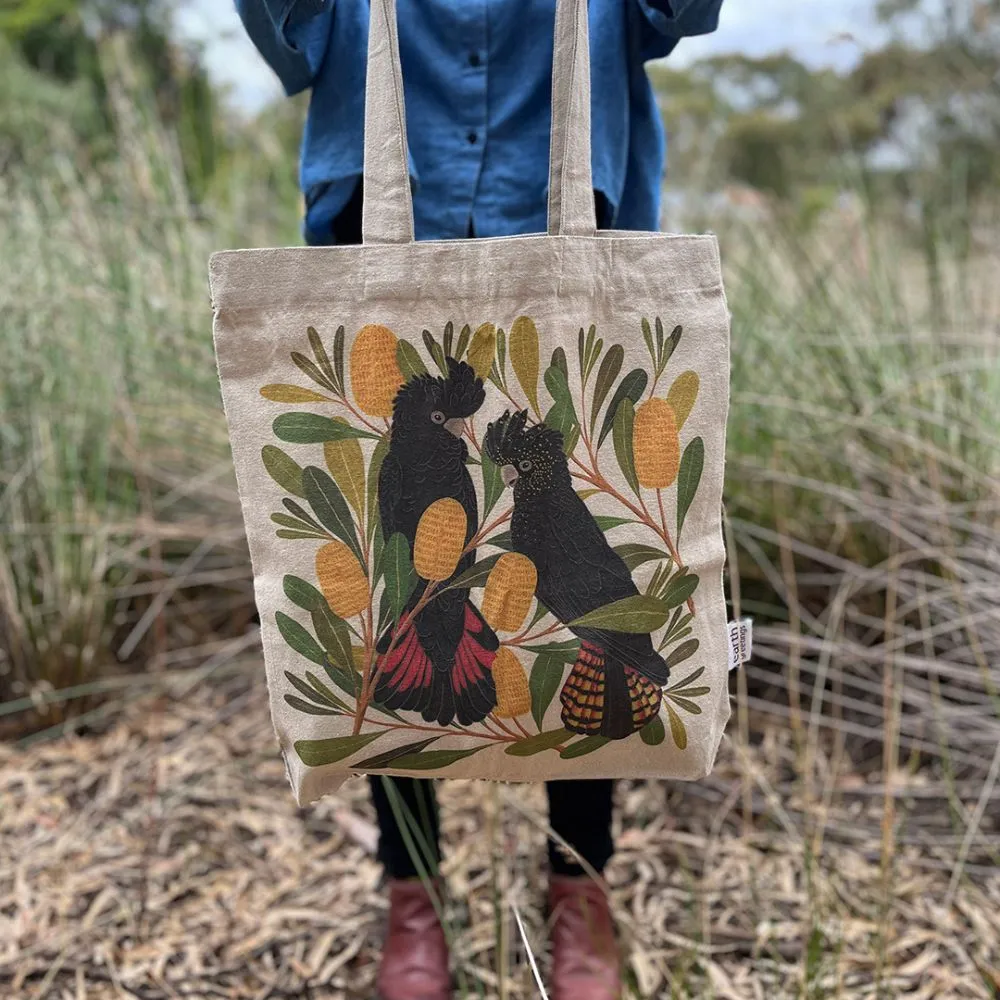 Earth Greetings Organic Cotton Tote Bag with Inner Pocket - Cockatoos & Banksia