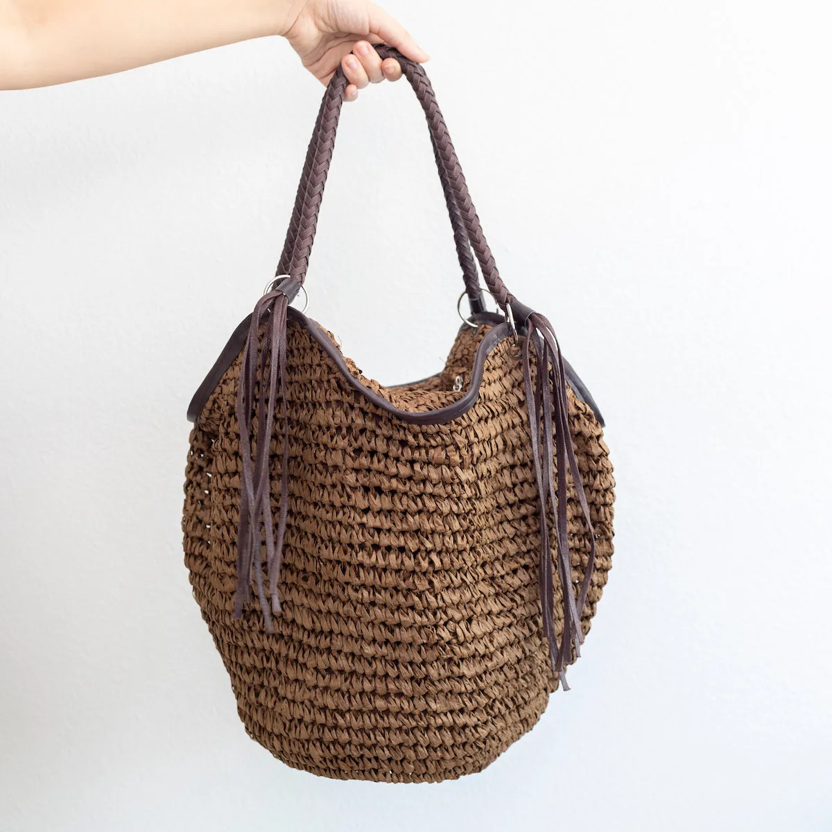 Elena Handbags Large Straw Woven Bucket Tote Bag