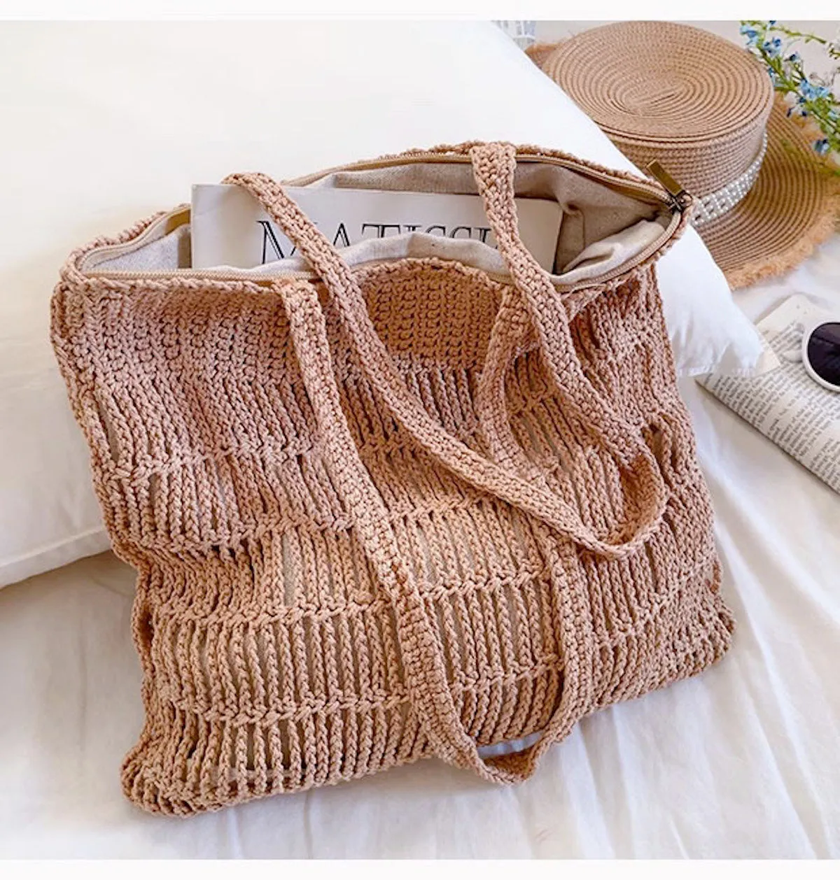 Elena Handbags Retro Cotton Knitted Shoulder Bag Fashion Casual Tote Bag