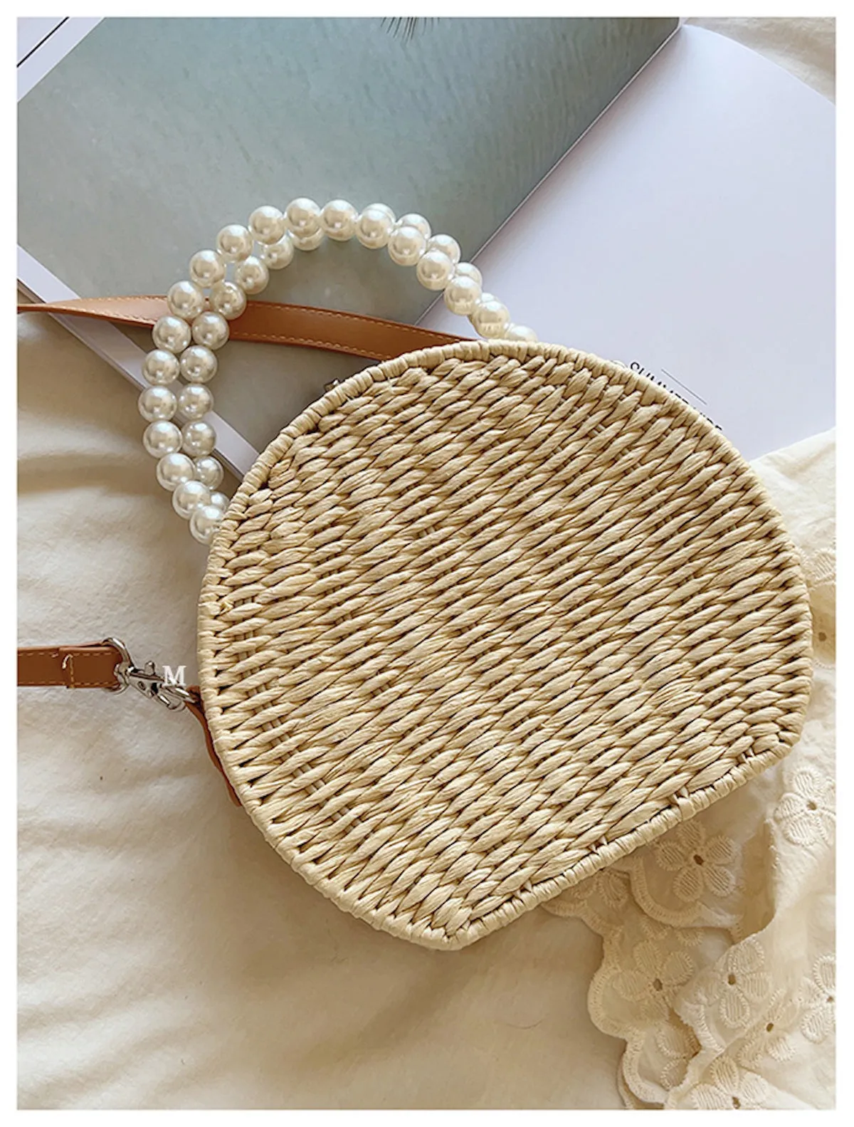 Elena Handbags Straw Woven Round Shoulder Purse