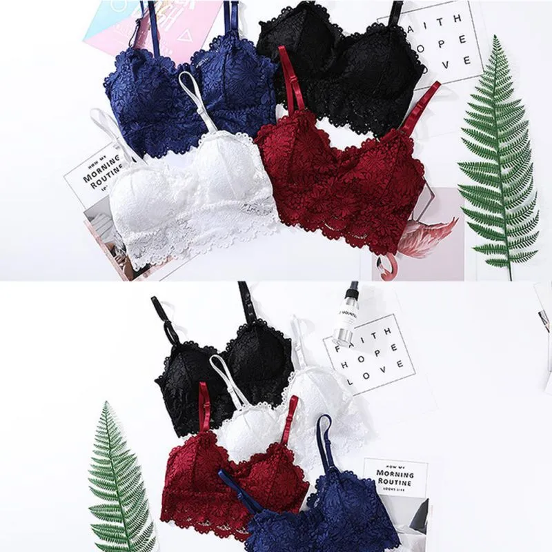 Embroidery Bra Women Wine Red Blue White Black Lace Bralette Plus Size Bra Push Up Wireless Backless Sexy Bras for Women