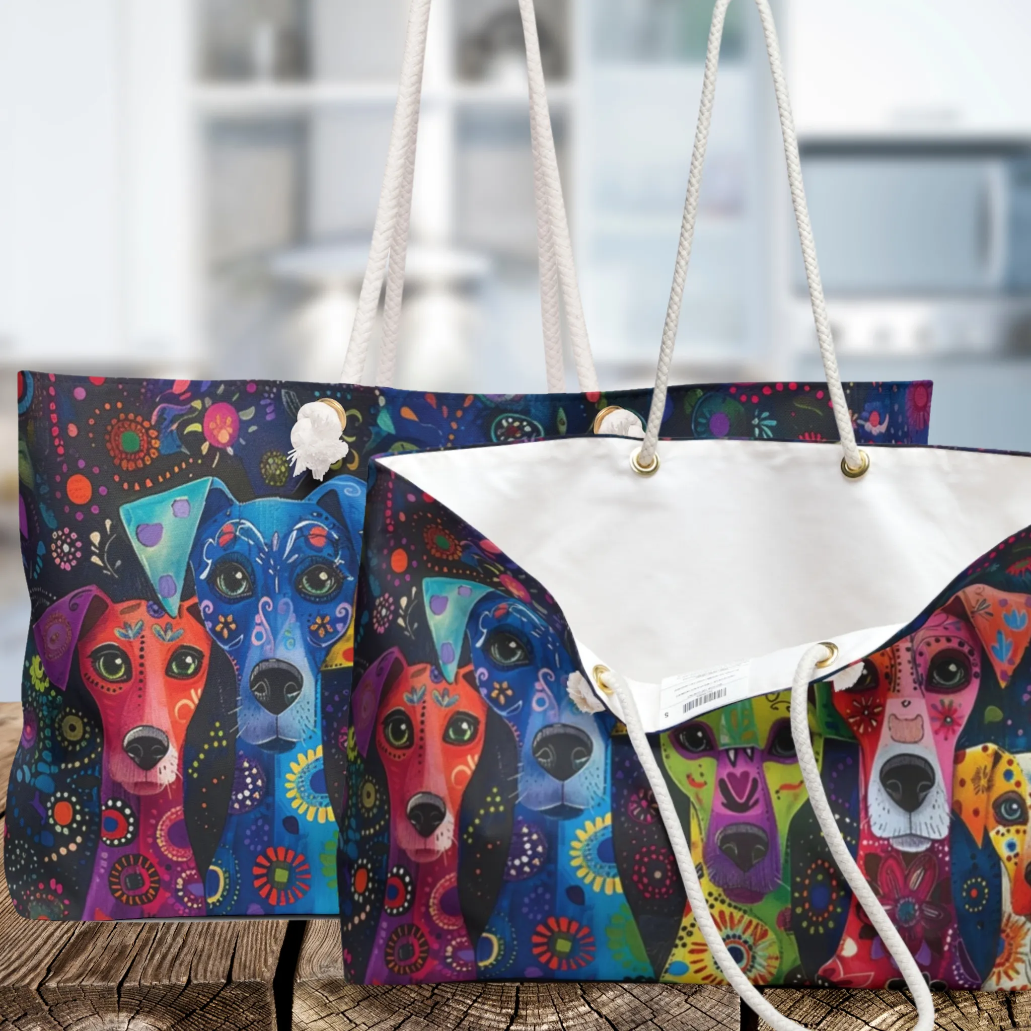 Exotic Whimsical Dog Art Market Weekender Tote Bag