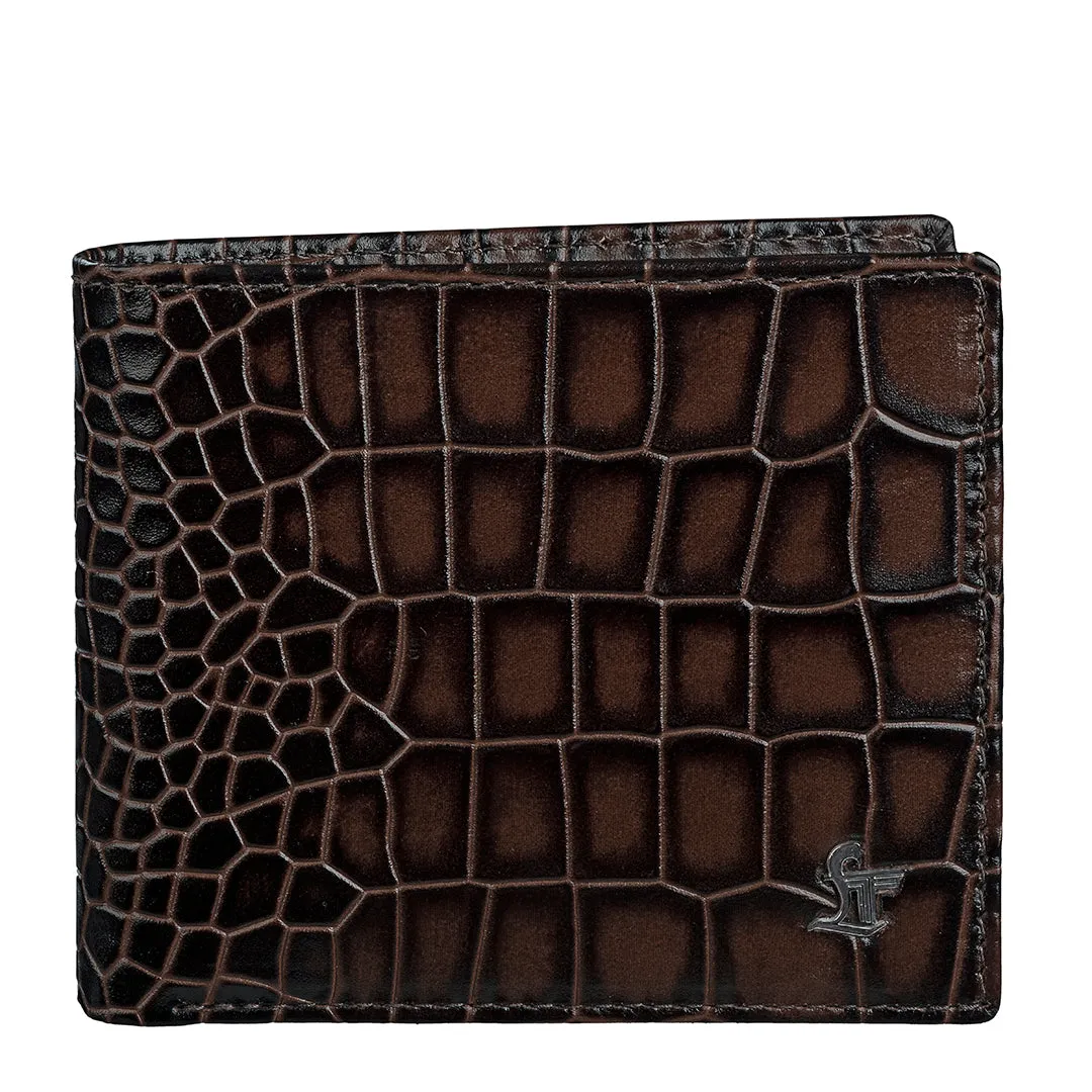 Fab IV Genuine Leather Gent's Wallet | Purse for Men | Money Bag | Color: Deepcut Croco Brown