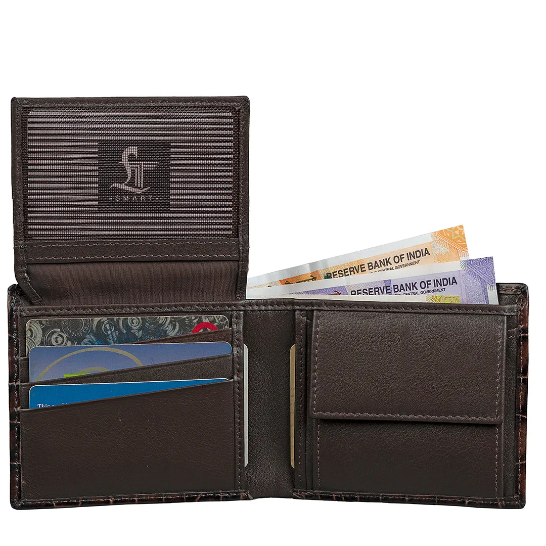 Fab IV Genuine Leather Gent's Wallet | Purse for Men | Money Bag | Color: Deepcut Croco Brown