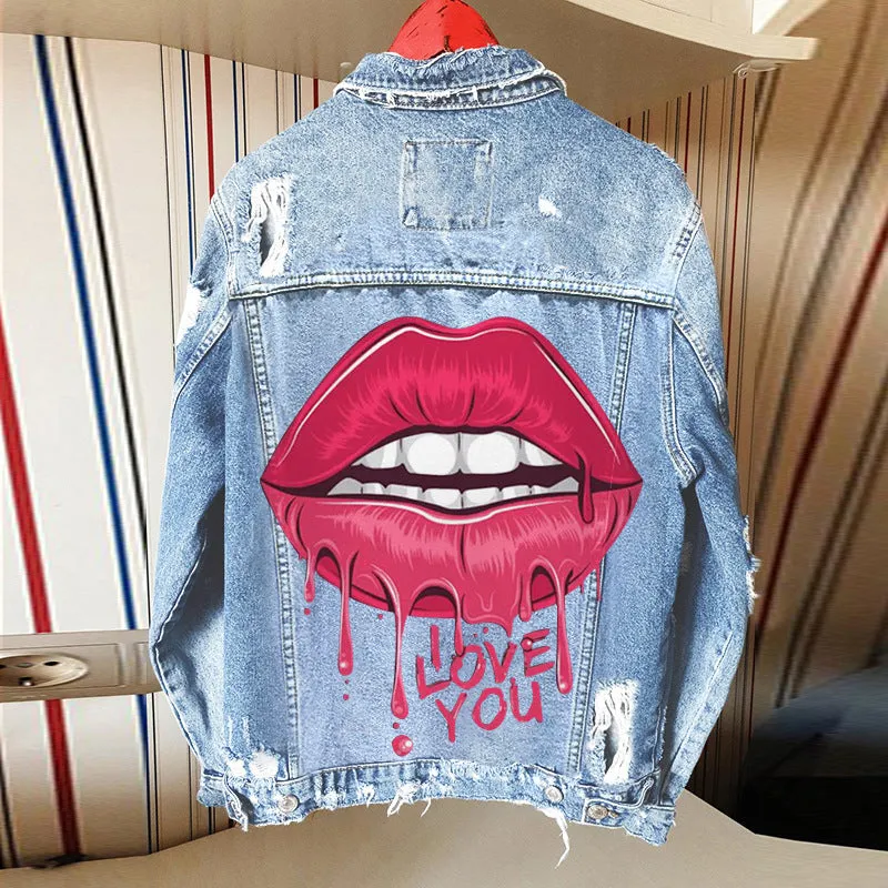 Fashion trendy cool graffiti illustration denim jacket