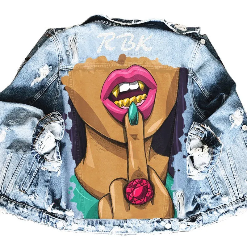 Fashion trendy cool graffiti illustration denim jacket