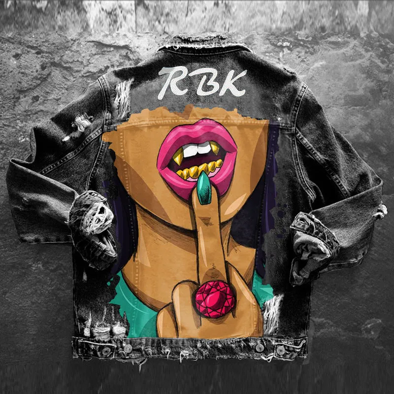 Fashion trendy cool graffiti illustration denim jacket