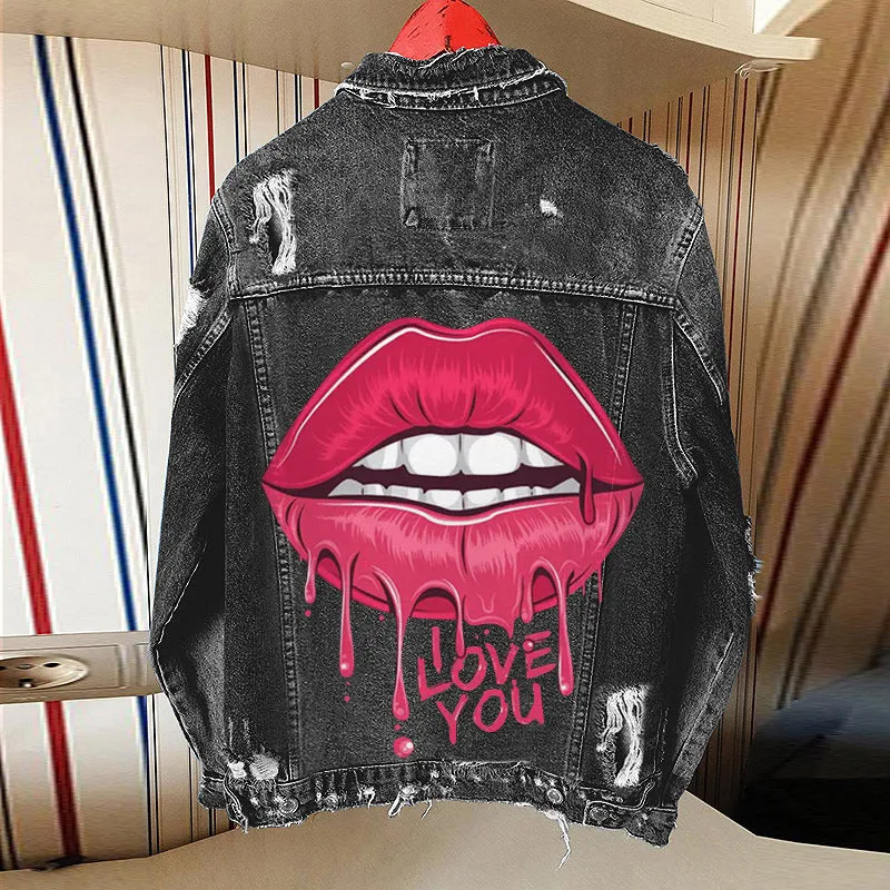 Fashion trendy cool graffiti illustration denim jacket