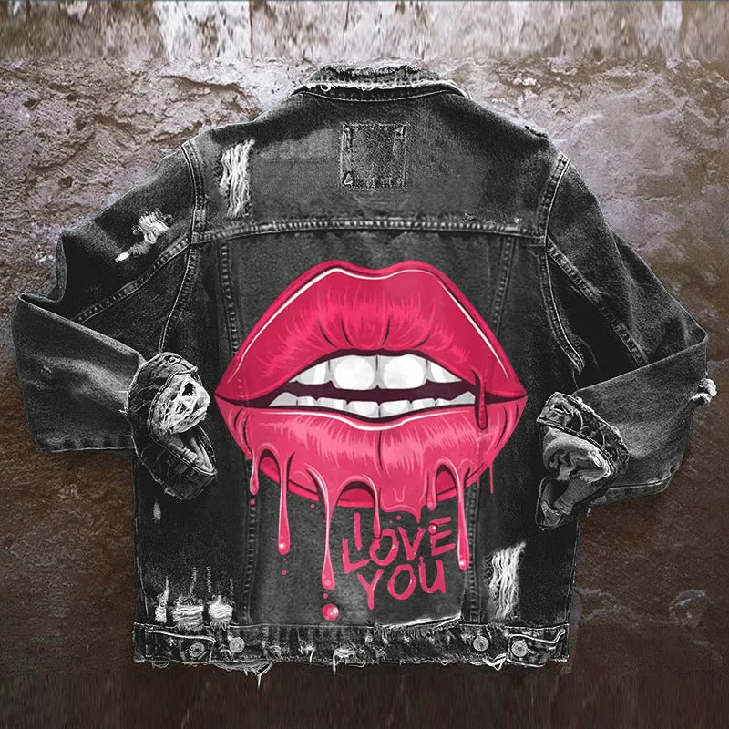 Fashion trendy cool graffiti illustration denim jacket