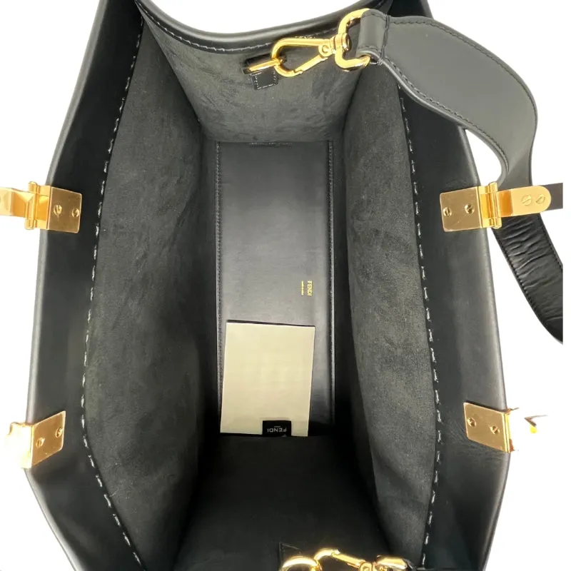 Fendi Sunshine Medium Black Leather Shopper Tote