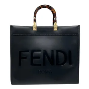 Fendi Sunshine Medium Black Leather Shopper Tote