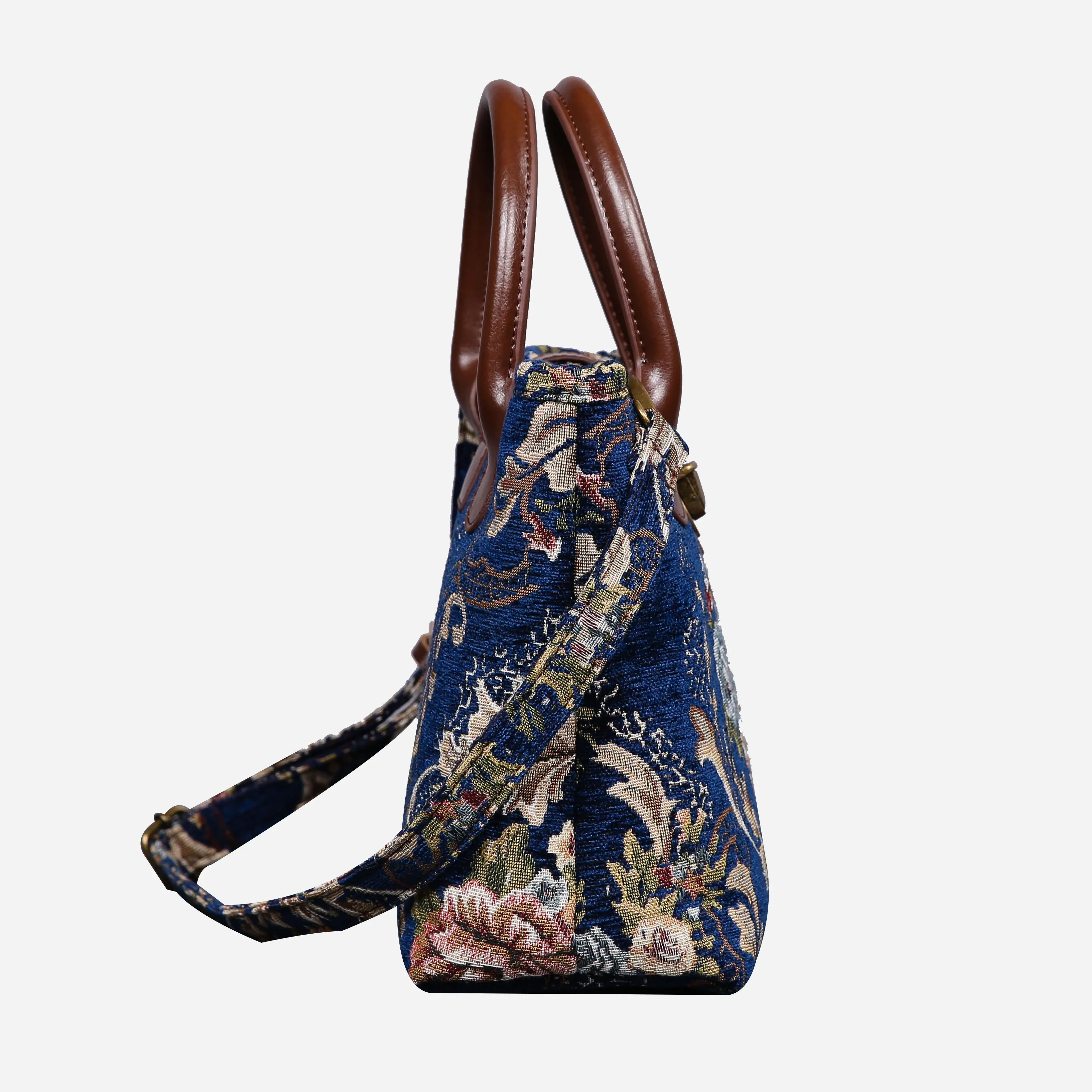 Floral Blue Tuck Lock Carpet Satchel