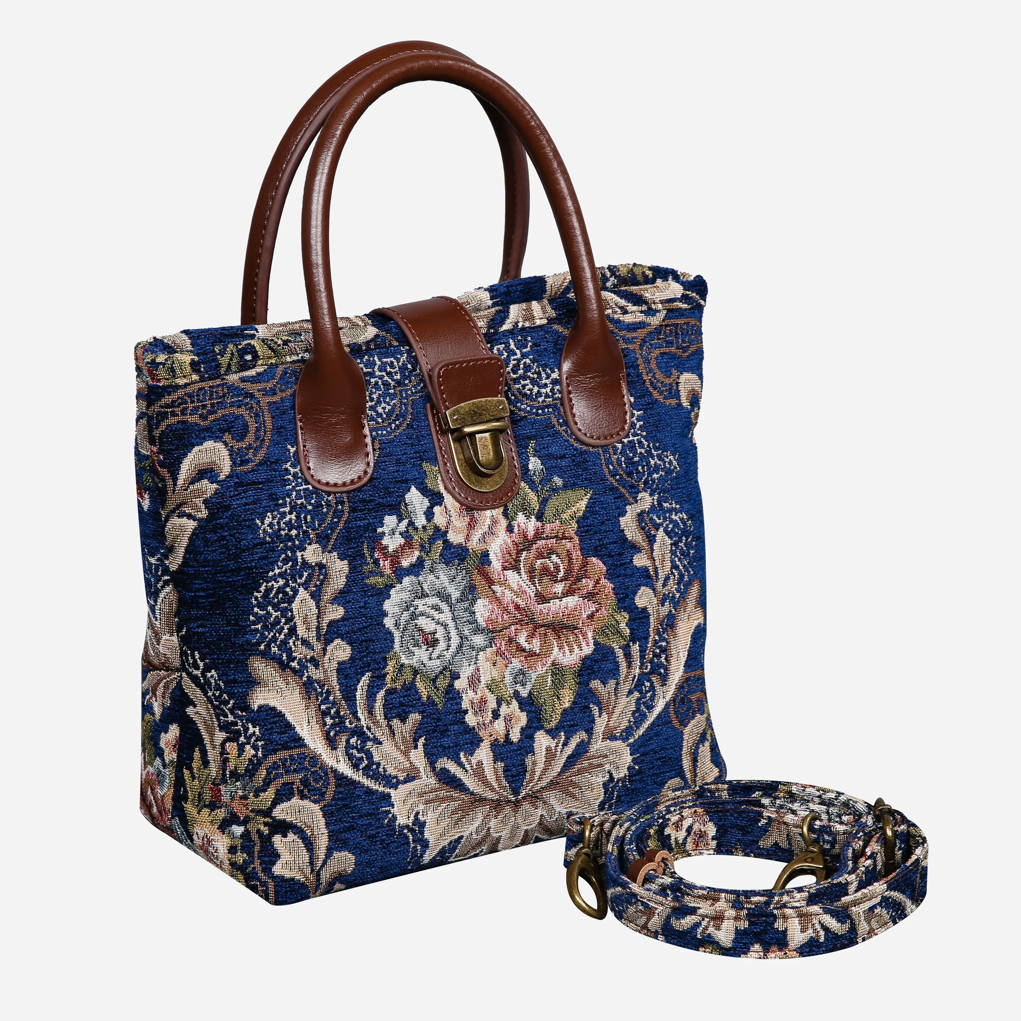 Floral Blue Tuck Lock Carpet Satchel