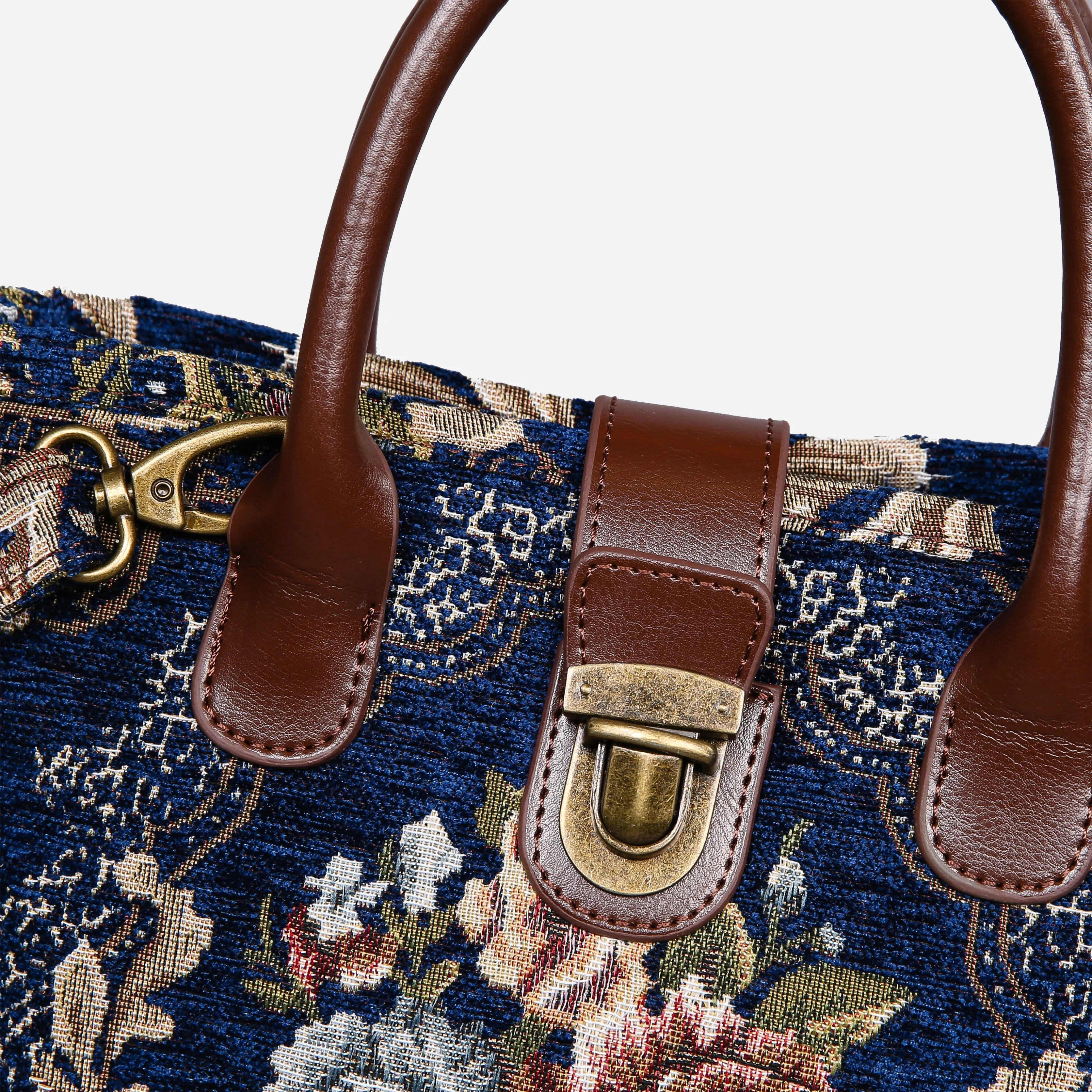 Floral Blue Tuck Lock Carpet Satchel