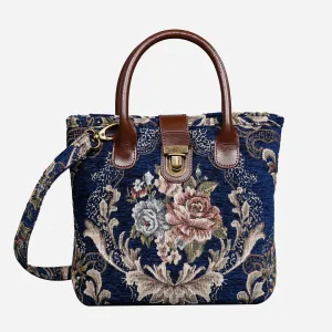 Floral Blue Tuck Lock Carpet Satchel