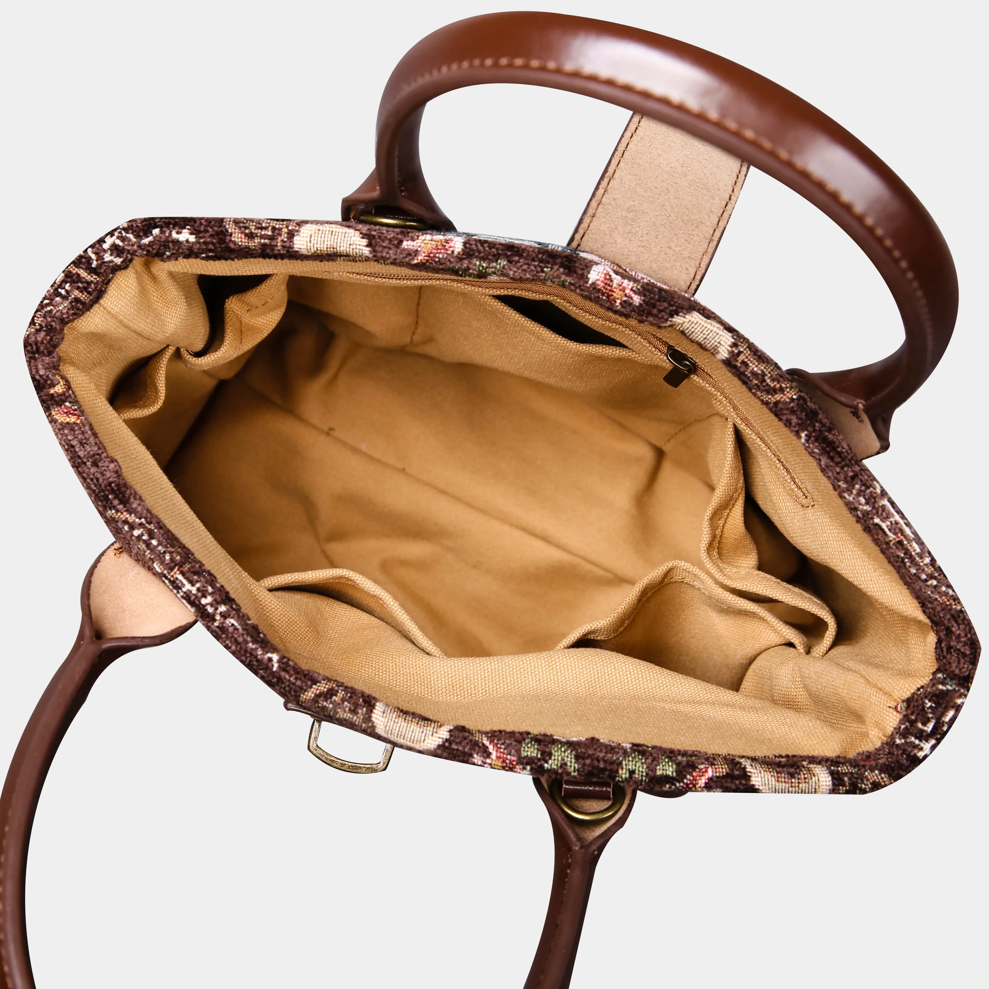 Floral Coffee Tuck Lock Carpet Satchel