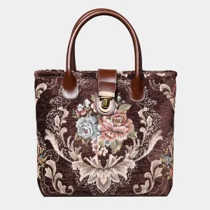 Floral Coffee Tuck Lock Carpet Satchel