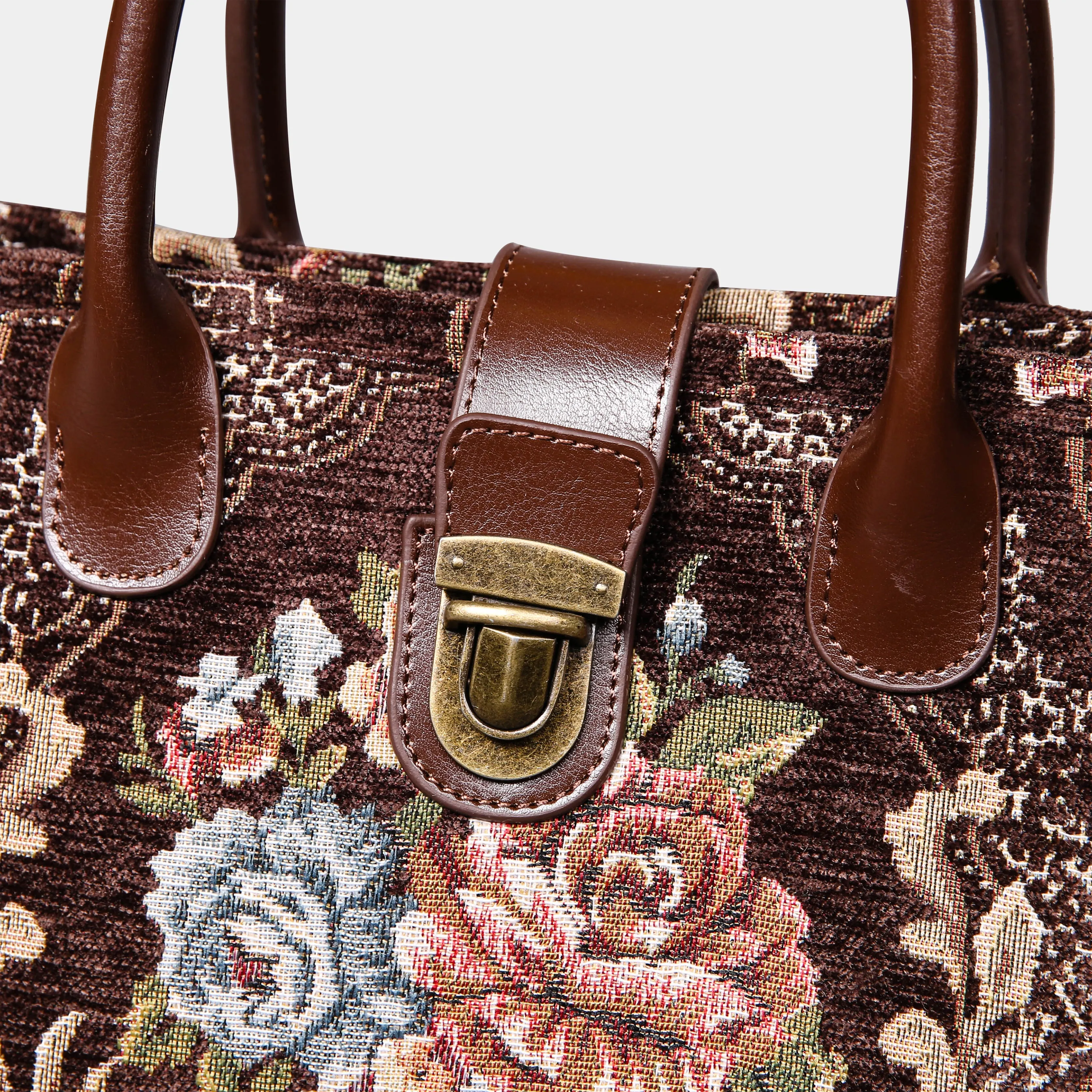 Floral Coffee Tuck Lock Carpet Satchel