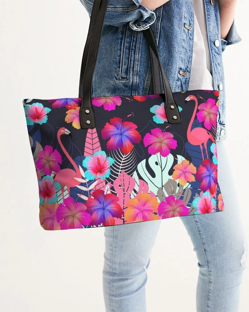 Floral Flamingos Tote Bag