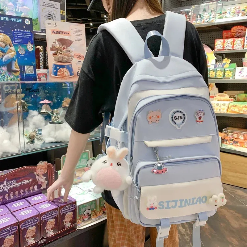 Girl Pink Harajuku Kawaii Badge Book Bag Women Travel School Bags Female Cute Nylon Laptop College Backpack Lady Student Fashion