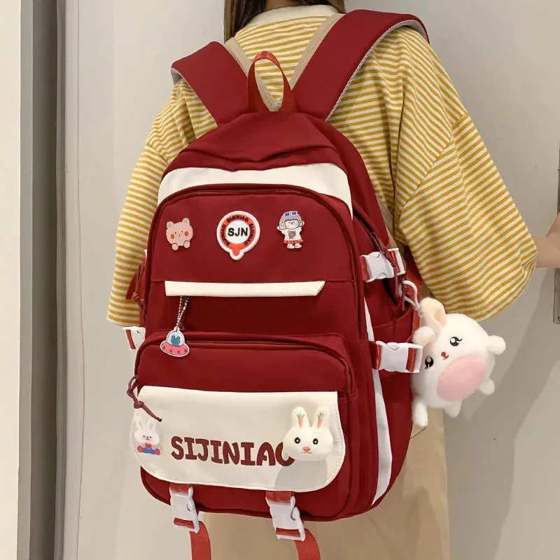 Girl Pink Harajuku Kawaii Badge Book Bag Women Travel School Bags Female Cute Nylon Laptop College Backpack Lady Student Fashion