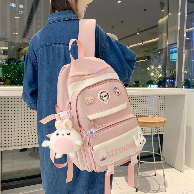 Girl Pink Harajuku Kawaii Badge Book Bag Women Travel School Bags Female Cute Nylon Laptop College Backpack Lady Student Fashion