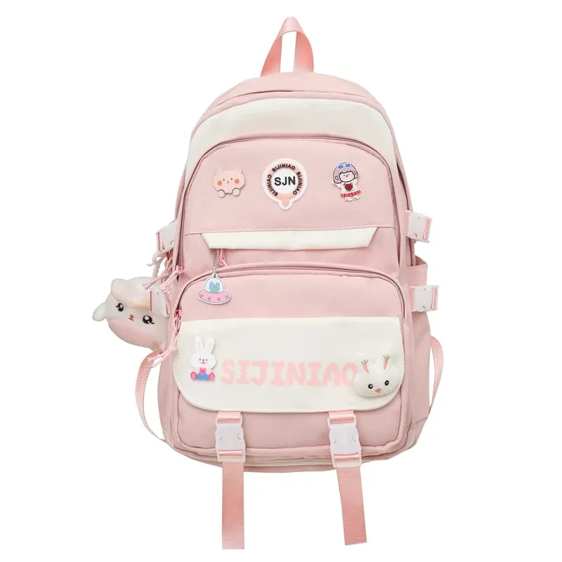 Girl Pink Harajuku Kawaii Badge Book Bag Women Travel School Bags Female Cute Nylon Laptop College Backpack Lady Student Fashion