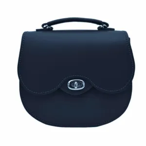 Handmade Handbag - Leather Twist Lock Saddle Bag - Navy Blue