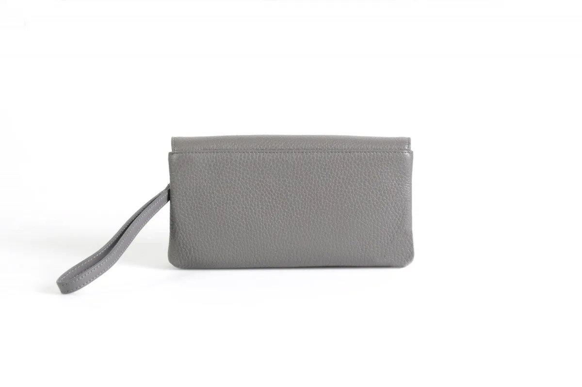 Handmade Italian Leather Clutch - Roma - Pompeii Grey