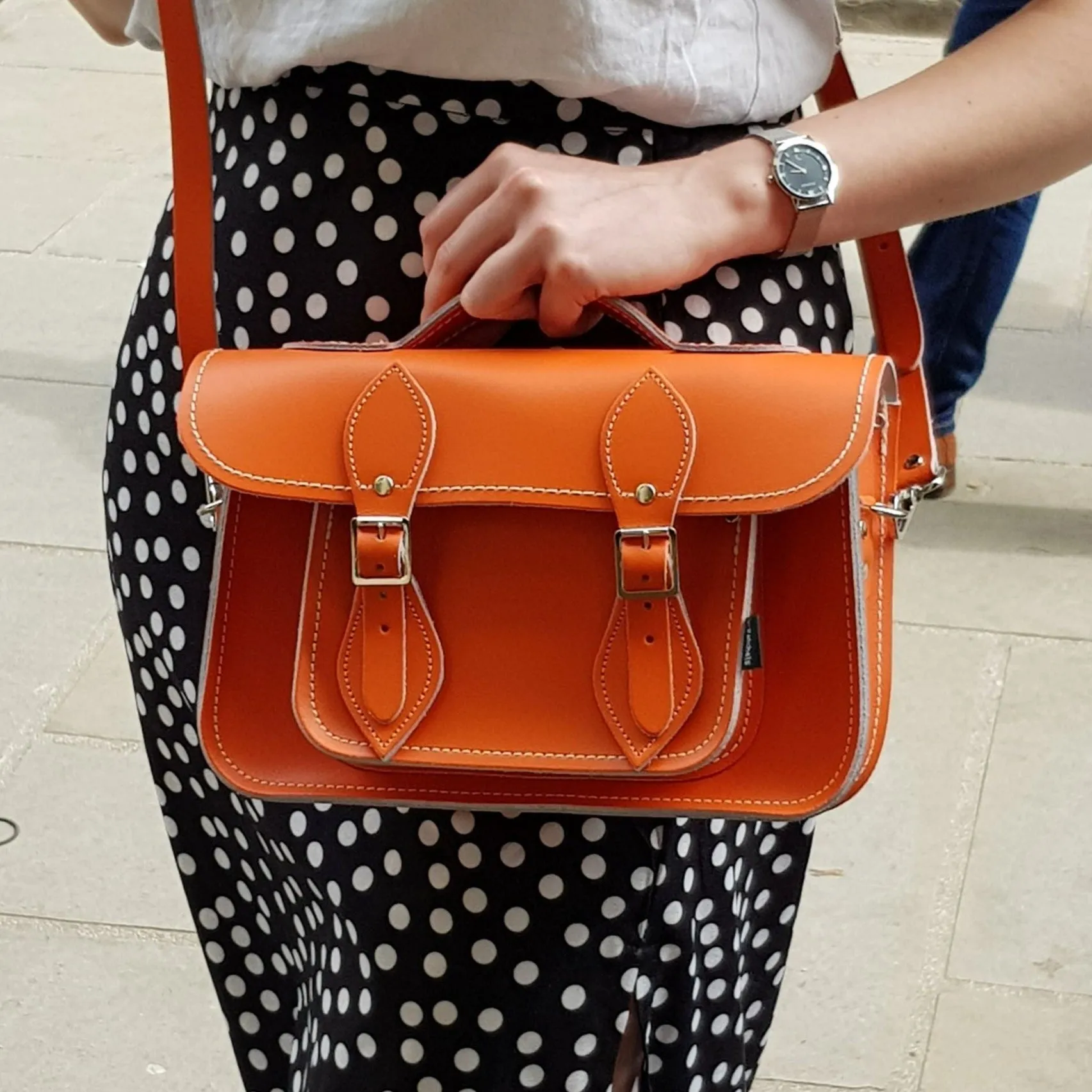 Handmade Leather Satchel - Coral