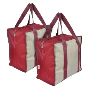 Heart Home Rexine Shopping Bags/Grocery Bag for Carry Grocery, Fruits, Vegetable with Handles Pack of 2 (Beige) 54HH4020.