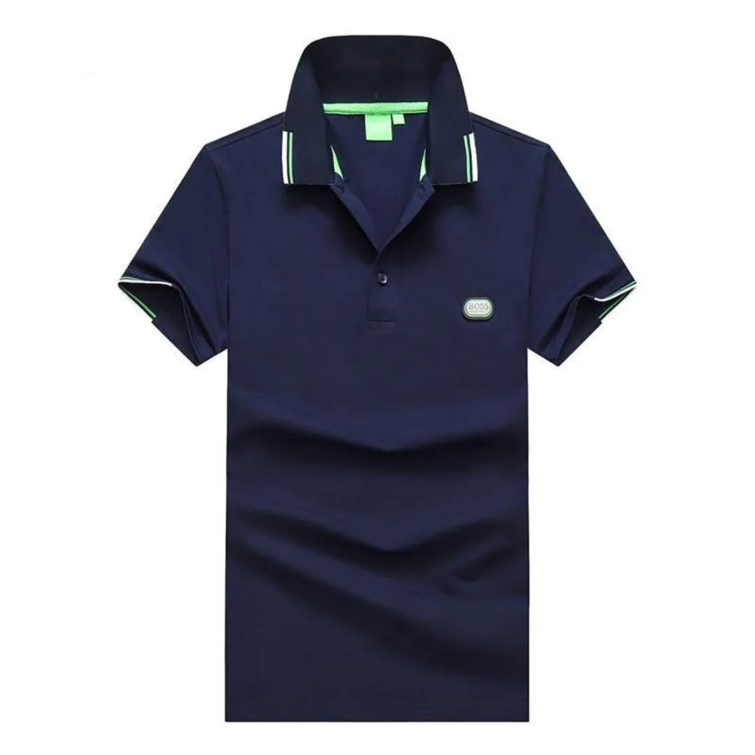 Hug Classic Cotton Tipping Slim Polo Navy-Blue