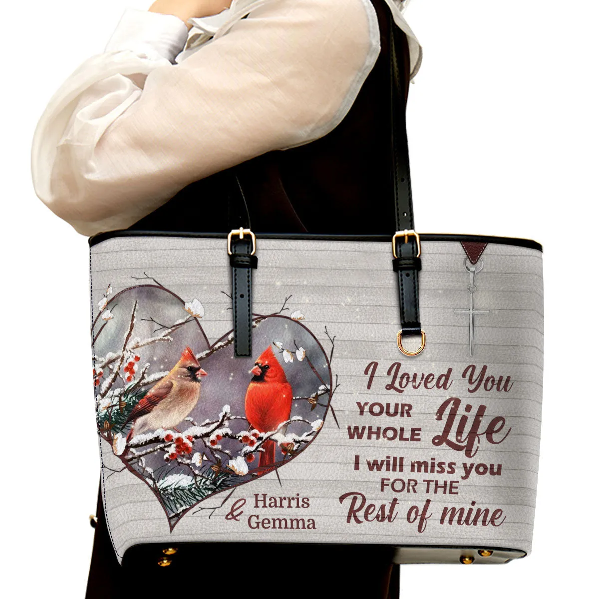 I Will Miss You For The Rest Of Mine Personalized Large Leather Tote Bag - Christian Inspirational Gifts For Women