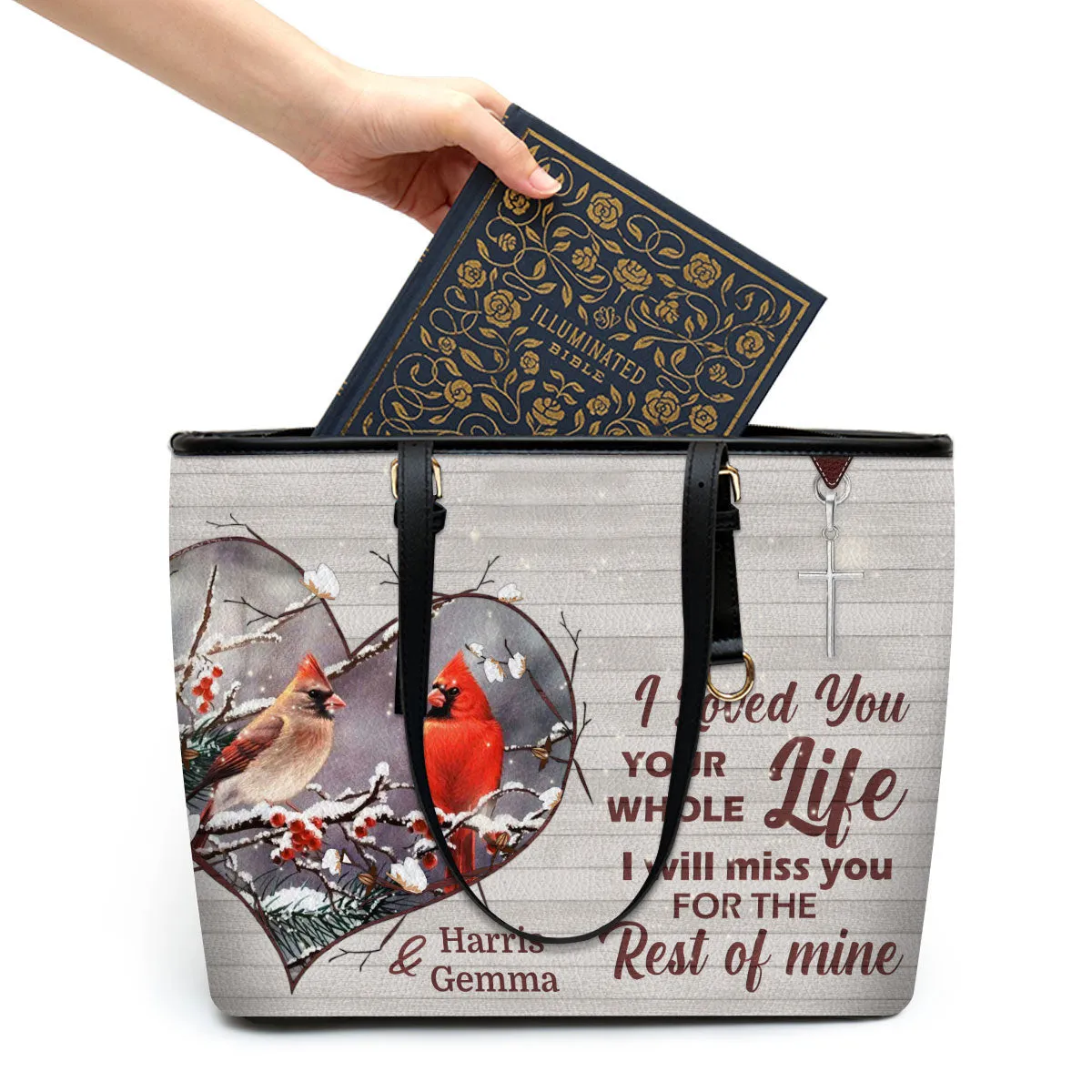 I Will Miss You For The Rest Of Mine Personalized Large Leather Tote Bag - Christian Inspirational Gifts For Women