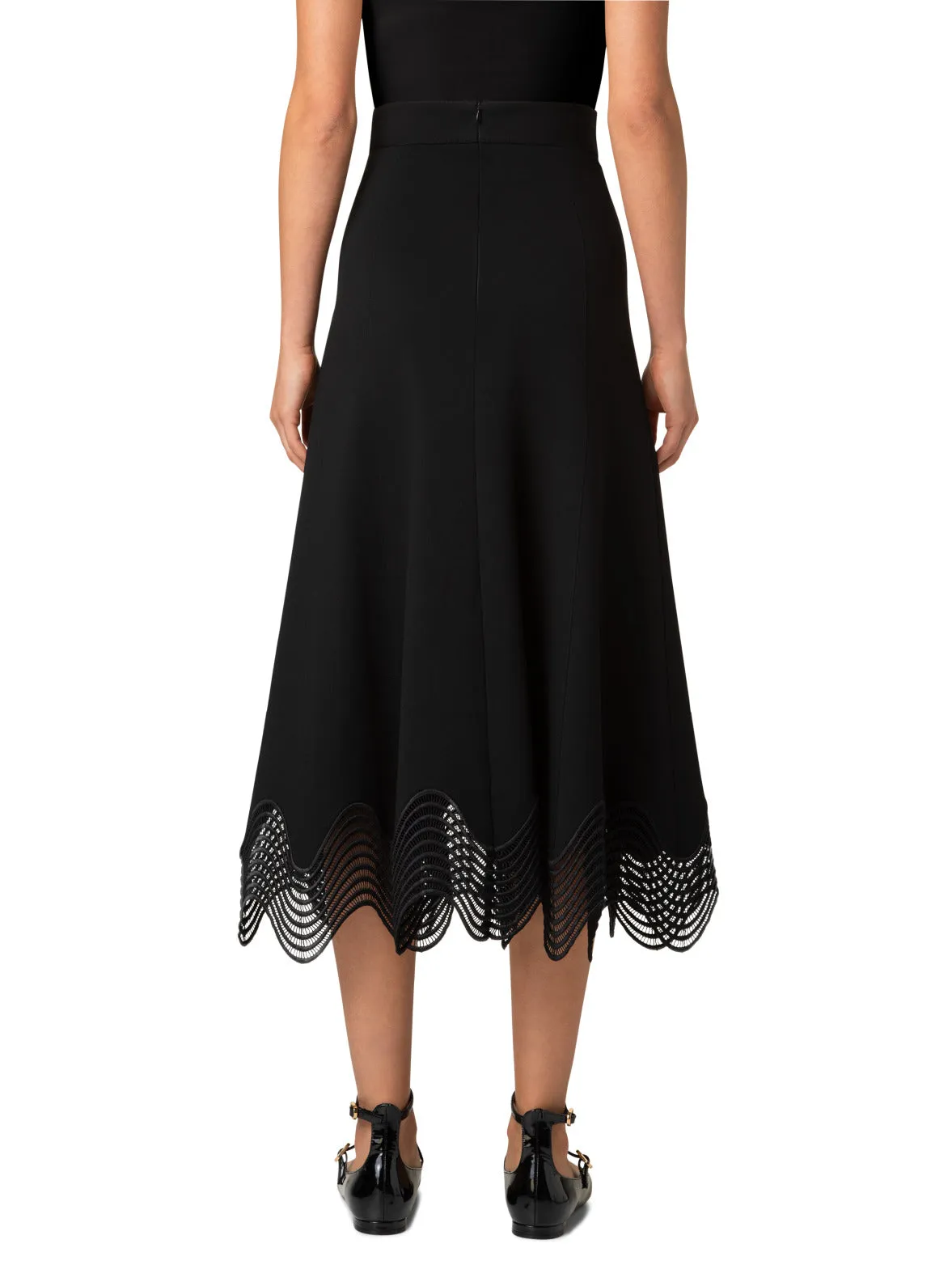 Jersey Midi Skirt with Wave Lace