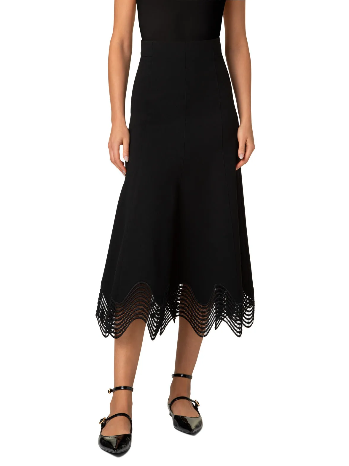 Jersey Midi Skirt with Wave Lace