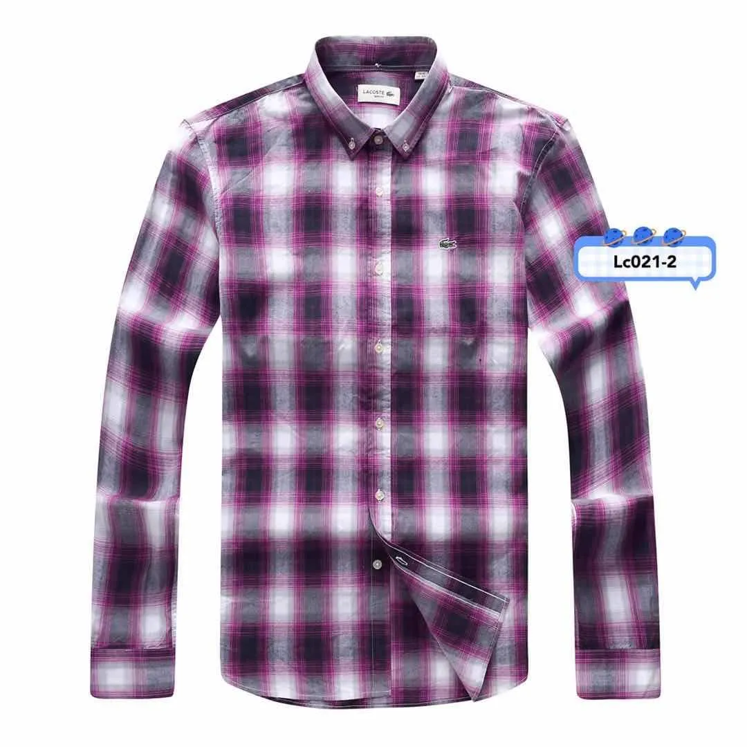 Lacoste Men's  100% Cotton Collar Button down Purple Striped Long Sleeve Shirt