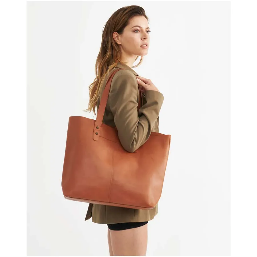 Leather Emma Tote Shoulder Bag - Almond