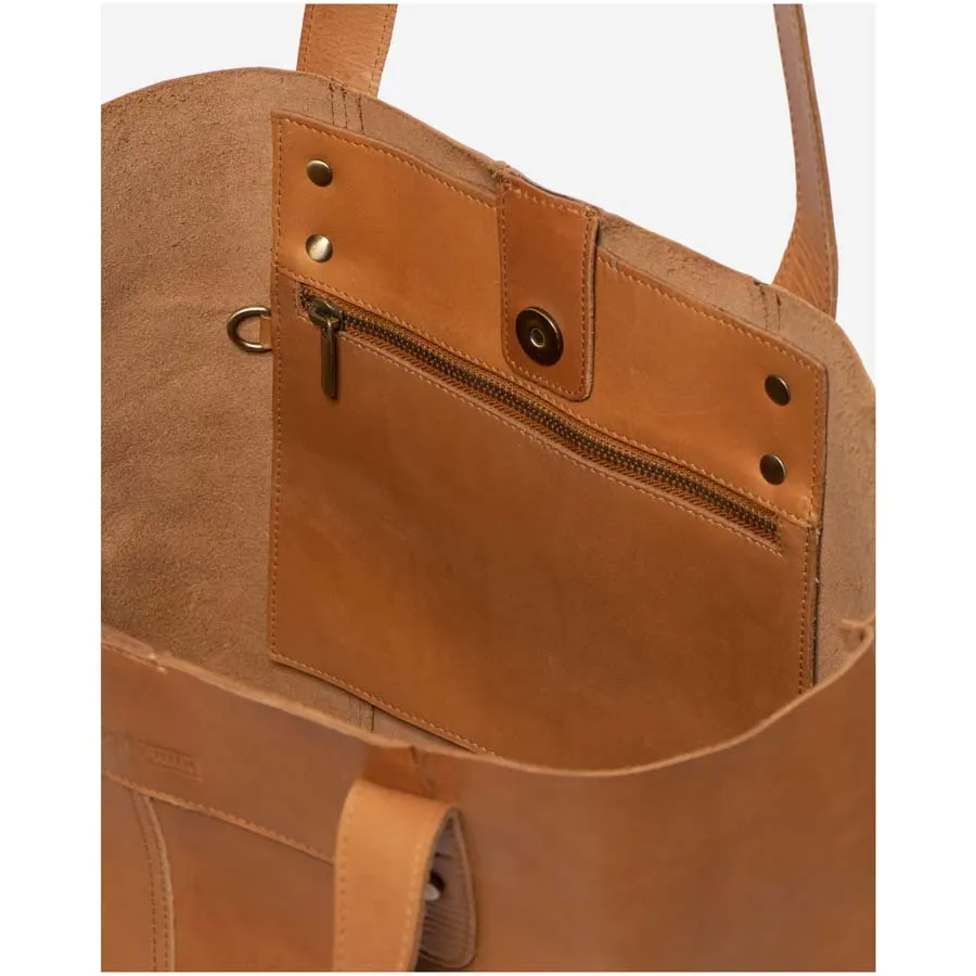 Leather Emma Tote Shoulder Bag - Almond