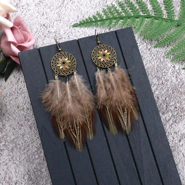 Leopard Feather Drop Earring