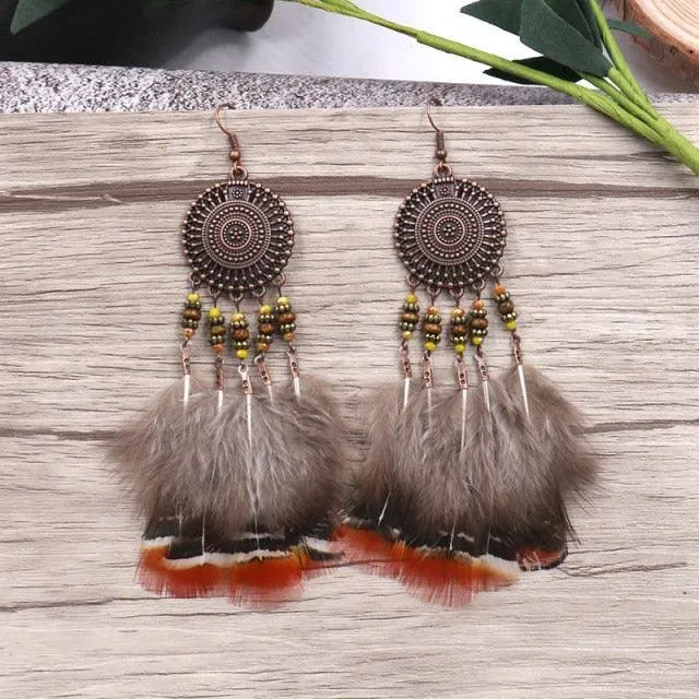 Leopard Feather Drop Earring