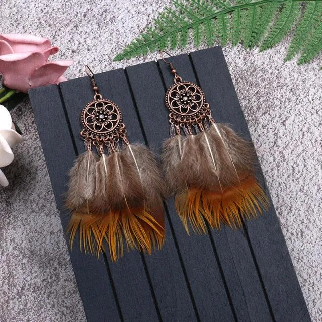 Leopard Feather Drop Earring