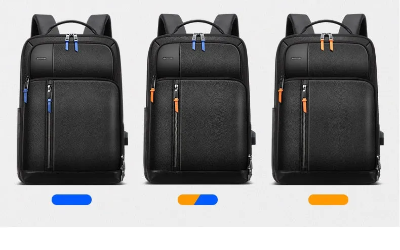 Men's Genuine Leather 15.6 Inch USB Charging Laptop Backpack