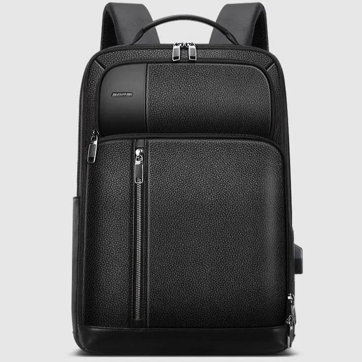 Men's Genuine Leather 15.6 Inch USB Charging Laptop Backpack