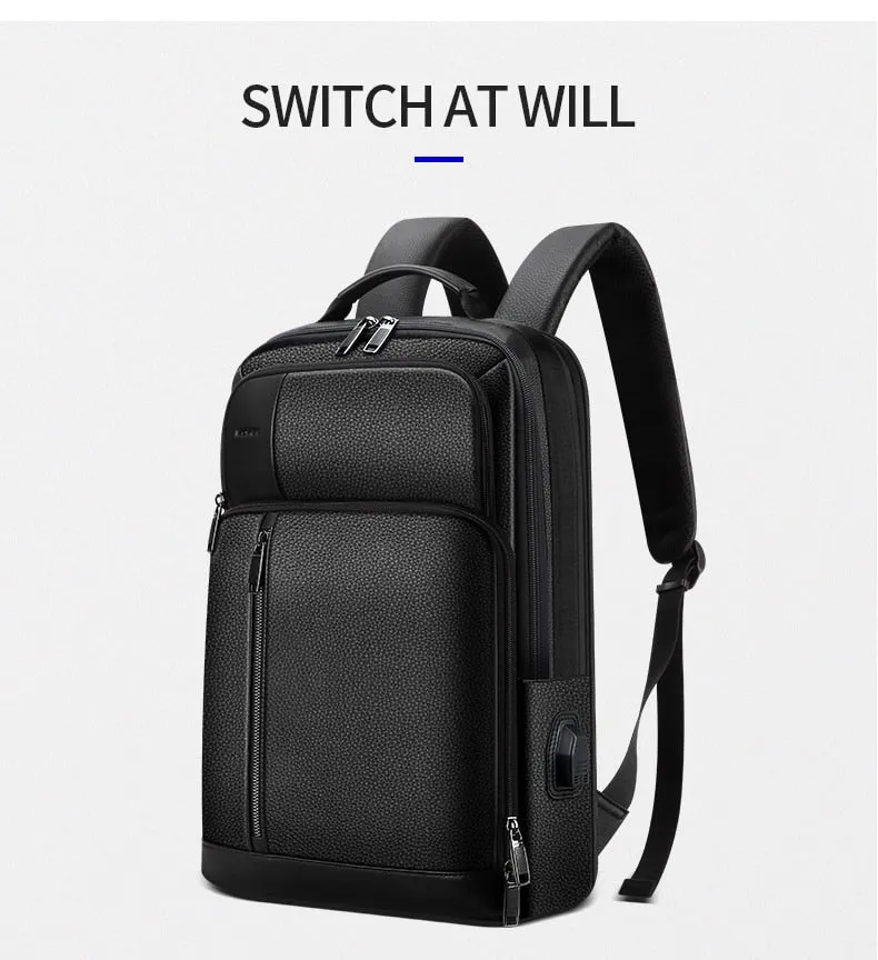 Men's Genuine Leather 15.6 Inch USB Charging Laptop Backpack