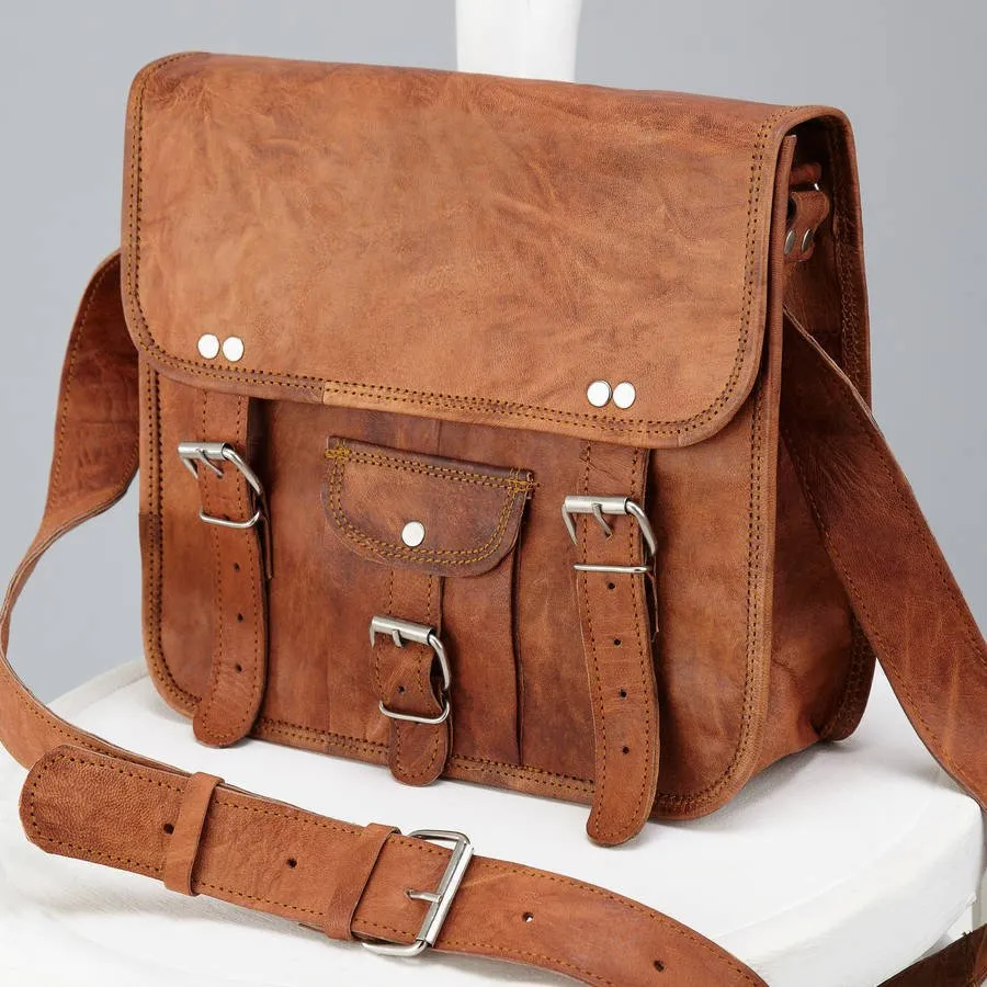 Men's Small Leather Satchel with Front Pocket