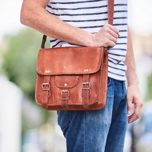 Men's Small Leather Satchel with Front Pocket