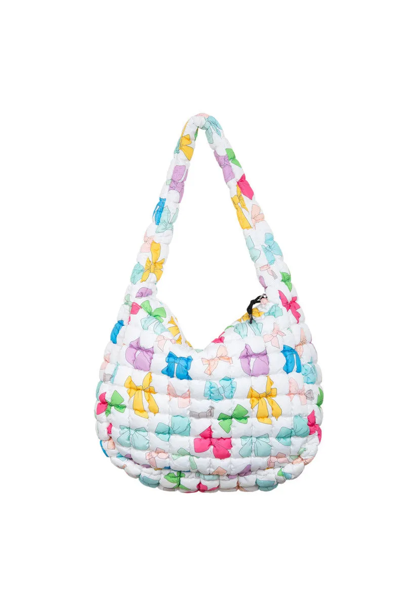 Multicolored Coquette Bows Quilted Hobo Tote Bag